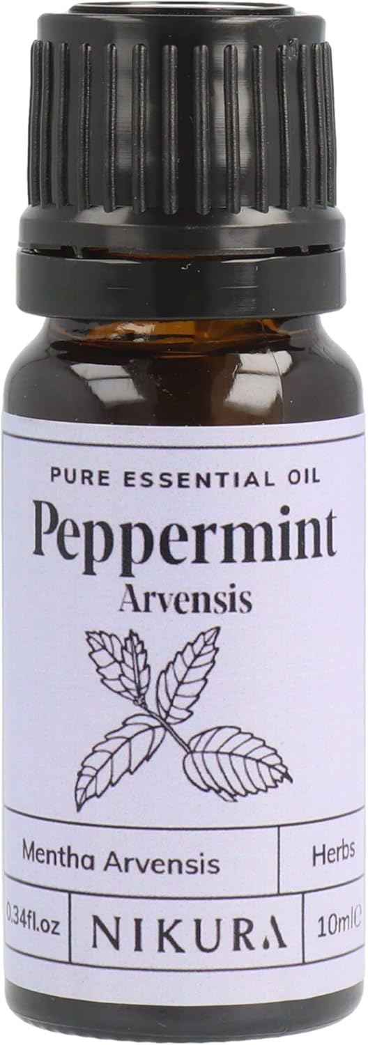 Nikura Peppermint Essential Oil (Arvensis) - 10ml | Perfect for Repelling Spiders, Rats, Mice, Bugs, Ants | Great for Hair, Headaches Relief, Energy Boost, Skin, Candle Making | Vegan & UK Made