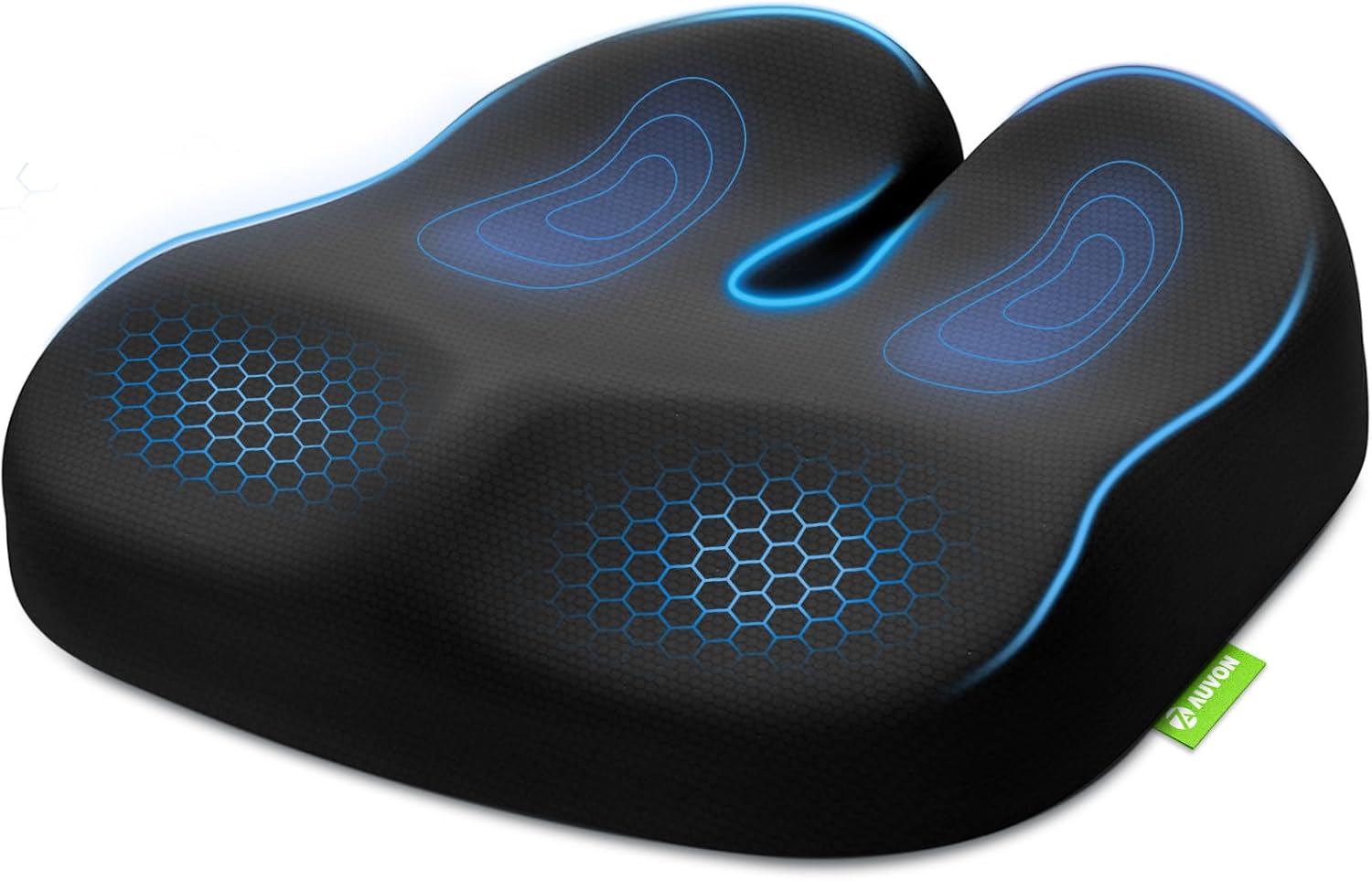 AUVON Contoured Seat Cushion with Thigh Relief Slope, Coccyx Cushion for Tailbone Pain, Office Chair Cushion with Premium Memory Foam & Breathable Fabric, Anti-Slip for Car, Office, Home, Travel