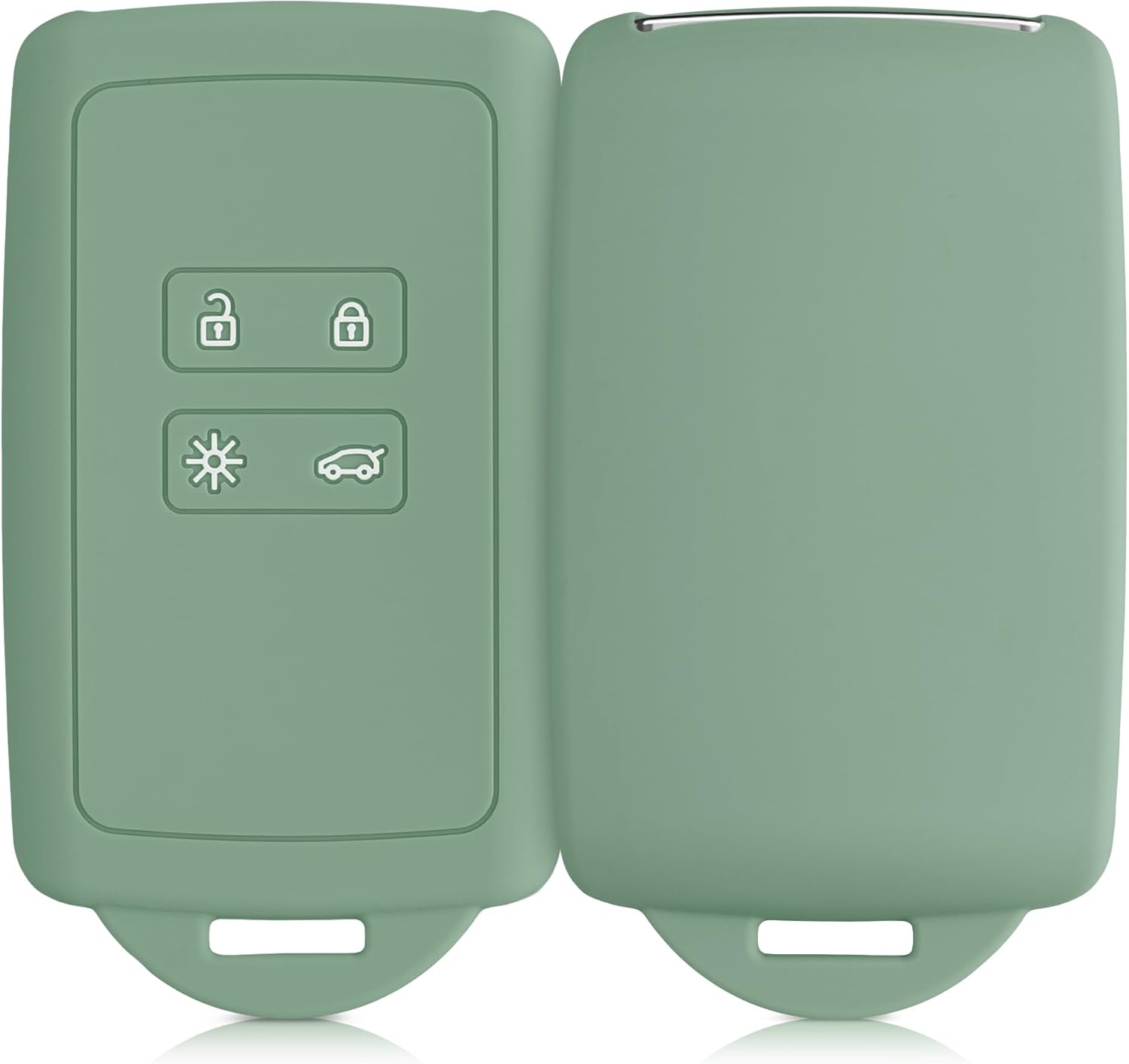 kwmobile Car Key Cover Compatible with Renault 4 Button Car Key Smart Key (only Keyless Go) - Silicone Protective Key Fob Cover with Built-in Eyelet - Pottery Green