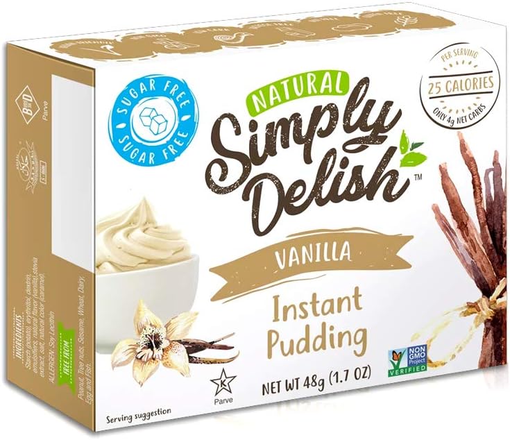 Simply Delish, Natural Pudding, and Pie Filling - Fat and Gluten Free, Vegan Sweet, Vanilla Flavour - Pack of 6, Sugar Free Pudding
