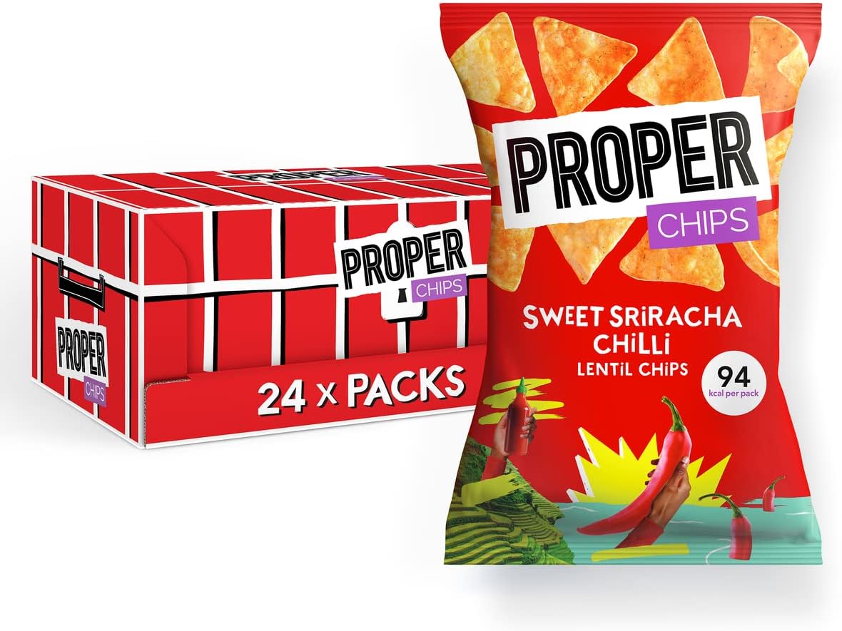 PROPER - Lentil Chips, Sweet Sriracha Chilli, Vegan, Gluten Free Snacks, 20g (24 Packs)