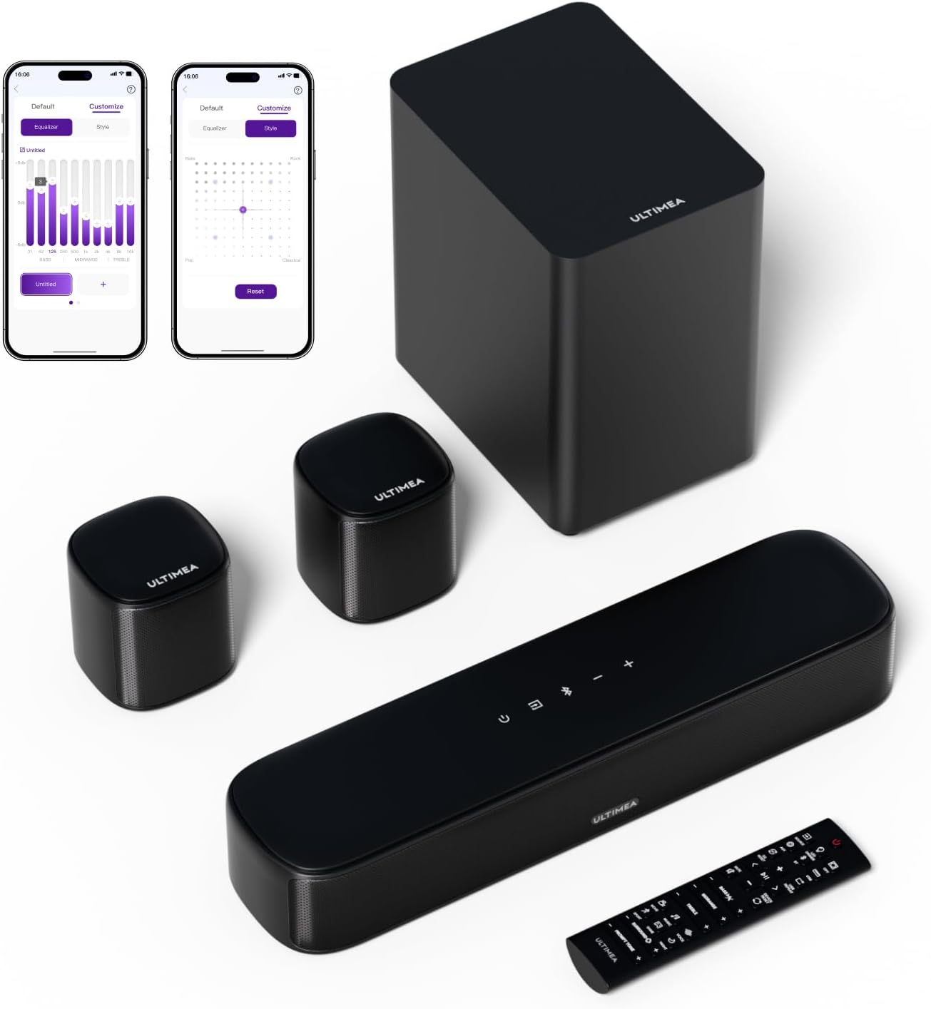 ULTIMEA 5.1ch Sound Bar for Smart TV, Virtual Surround Sound System for TV, App Control, Home Theater Sound System, Soundbar with Subwoofer, 2 Surround Speakers, Peak Power 250W, OPT/AUX, Aura A30
