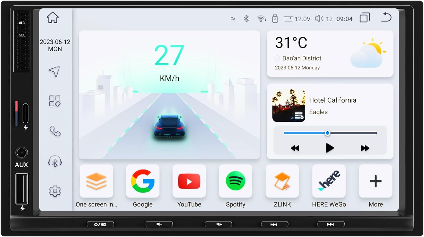 8 core Android Double 2 Din Car Stereo Wireless Apple CarPlay/Android Auto, Fast Phone Charge, Bluetooth/USB Tethering, Music Playback, Radio, GPS Navigation, Video Audio Receiver
