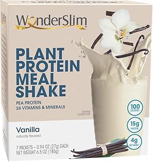 WonderSlim Plant Based Meal Replacement Shake, Vanilla, 15g Protein, Keto Friendly & Low Carb, Low Sugar, Gluten, Soy, & Dairy Free (7ct)