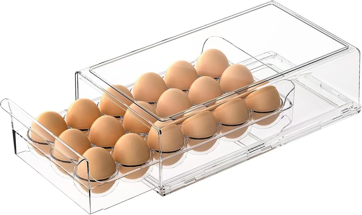 Gzsekken Egg Holder for Fridge, Egg Storage Container with Lid for Refrigerator,Clear Plastic Eggs Drawer Box Holds 18 Storage Fridge Countertop Stackable-Space Saving