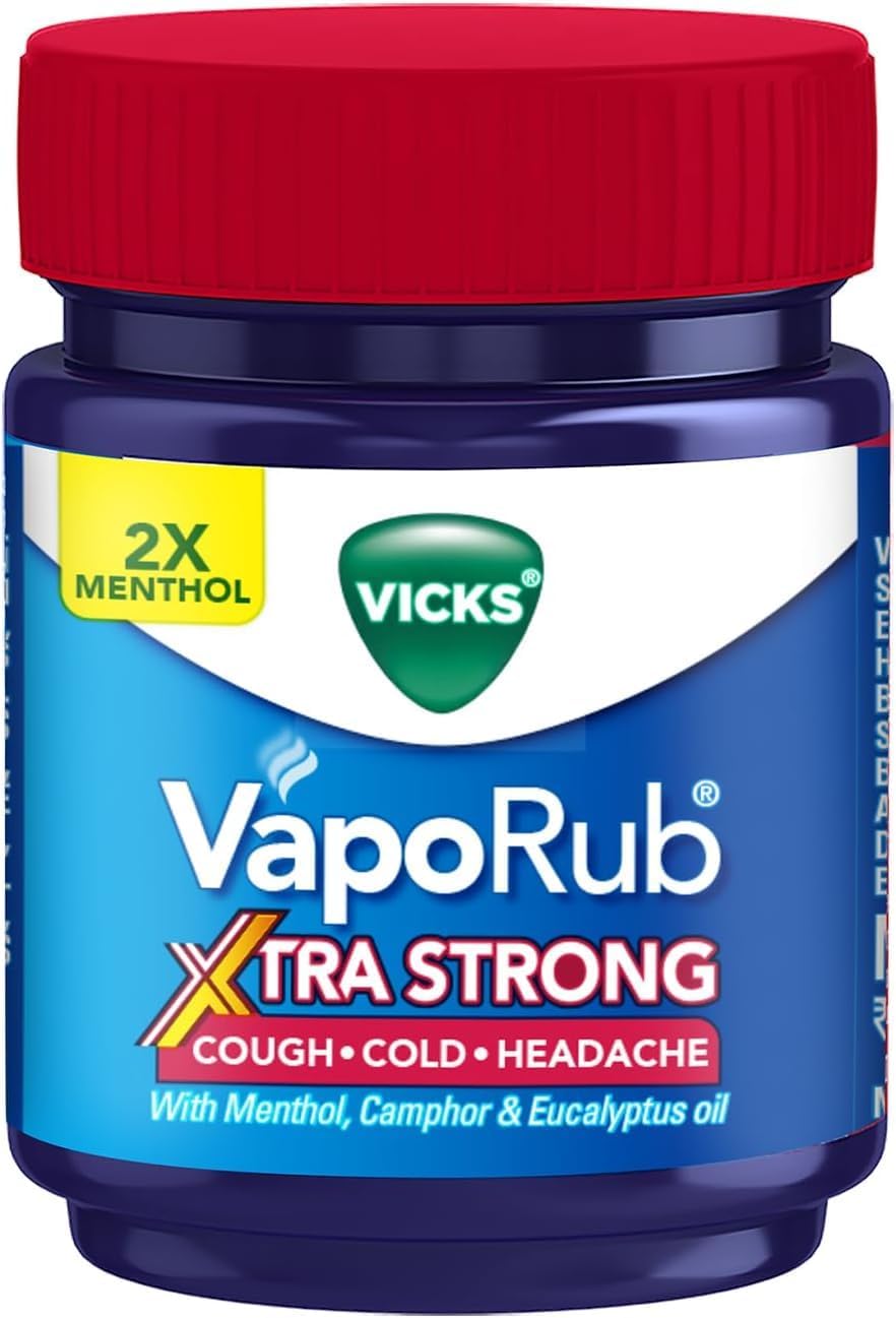 VapoRub Xtra Strong Soothing Vapour Ointment Suitable for Adults and Children Above 6 Years Old (50 ml - 1.7 oz) + 1pcs 5ml VicksRub Free