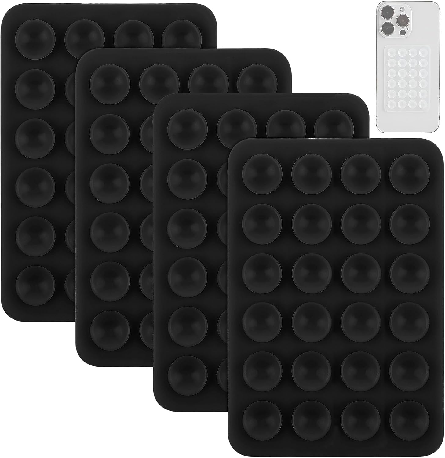 FYJLXF 4Pcs Silicone Suction Phone Case Mount, Hands-Free Sticky Cell Phone Grip Silicone Phone Sticky Grip for Selfies and Tiktok Videos Compatible with iPhone and Android Cases，black