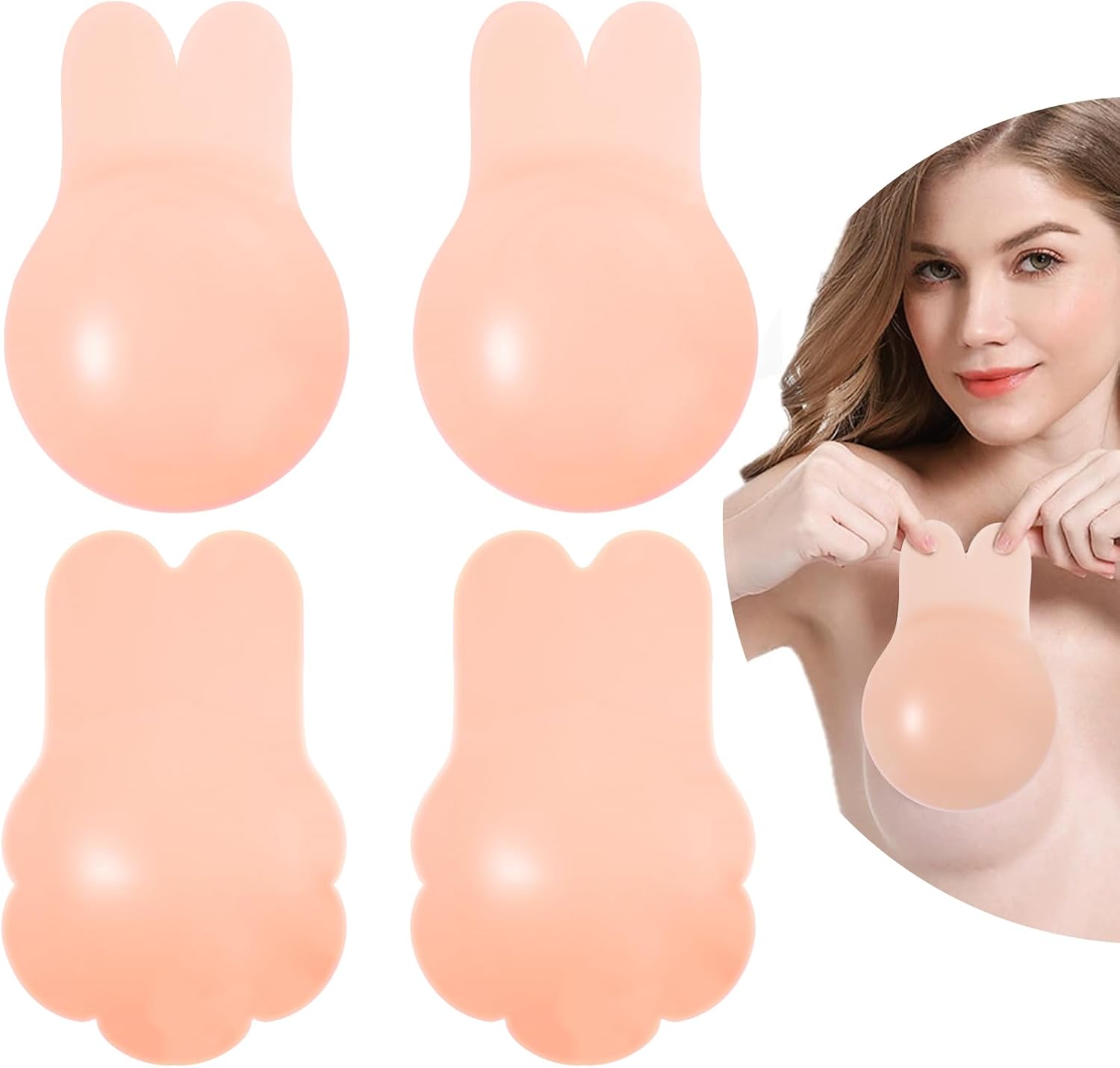 Bra Pasties Nipple Covers with Lift - 2 Pairs Sticky Push Up Invisible Adhesive Bras, Strapless Backless Dress Silicone Bra Pasties Nipple Covers for Women Beige