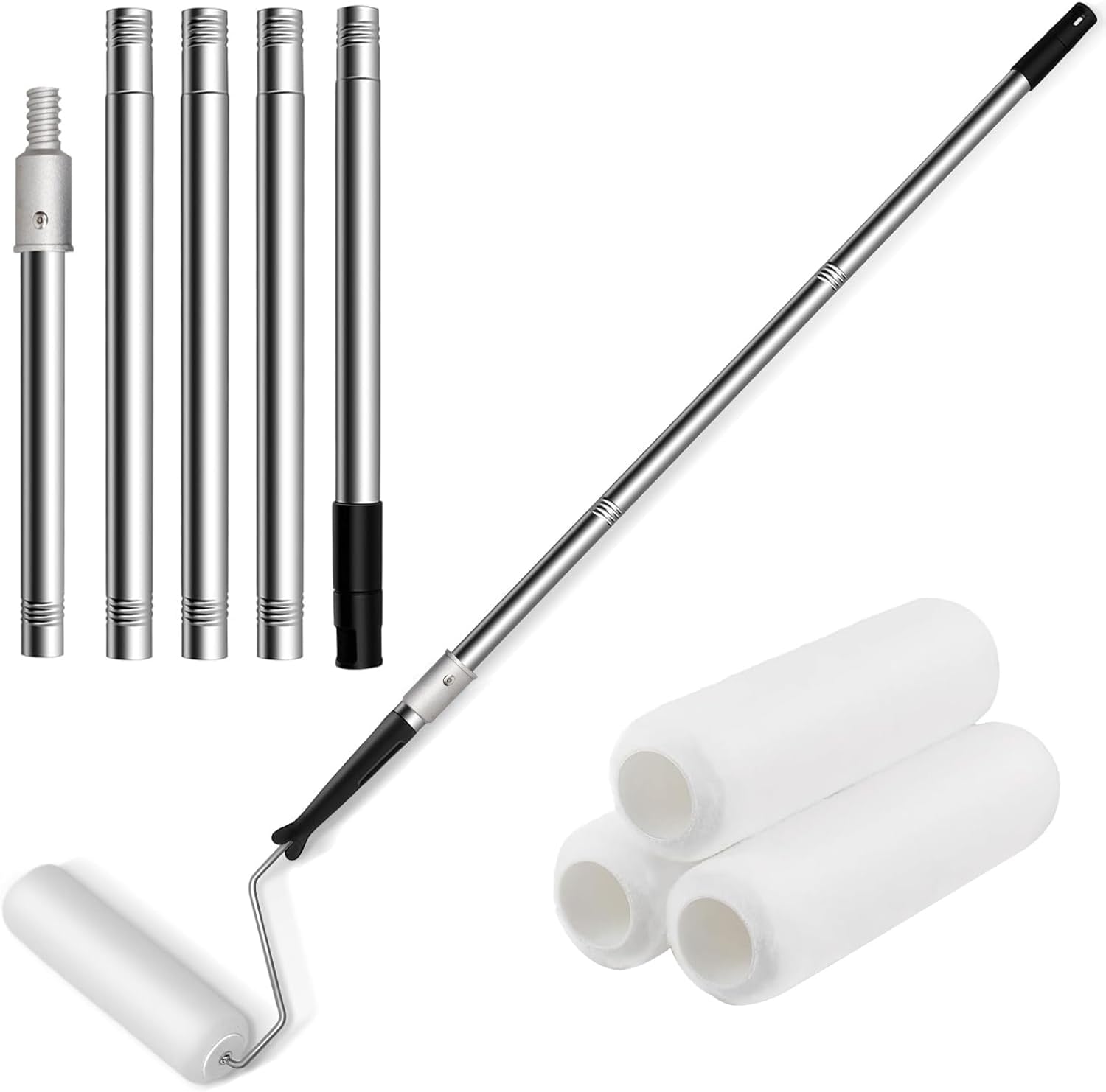 Telescopic Aluminium Alloy Rod Paint Roller Brush Set with 3 Quality Brush Head,6.5Ft Detachable Pole Handle,Multi-Function Long Household Wall Painting Tool,Mural Brush for Walls and Ceiling