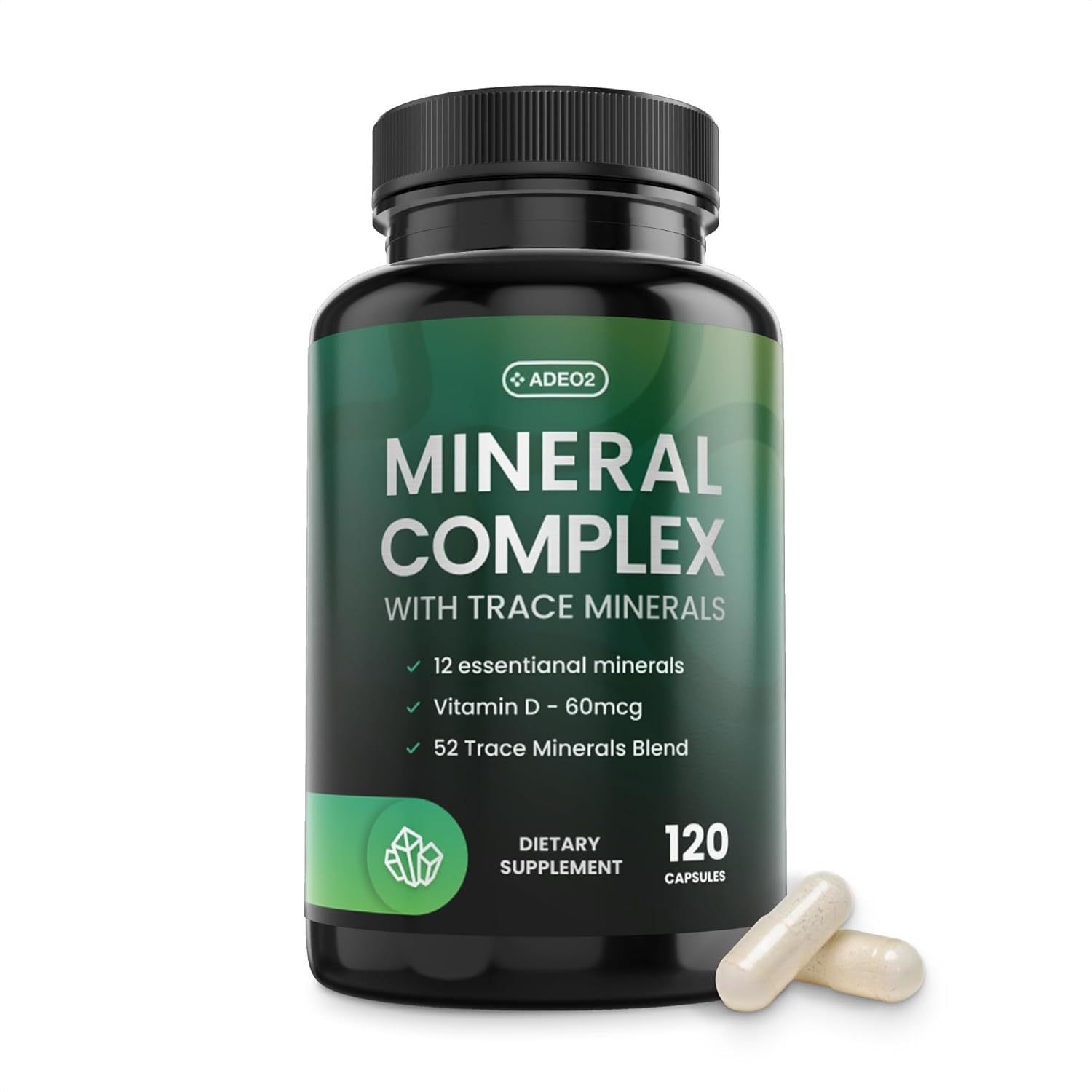 Premium Blend of 52 Trace Minerals Complex with Essential Minerals in Chelated Form – All Natural and 100% Organic - 120 Capsules - Full Spectrum Ionic Mineral Blend - Safe for Women and Men