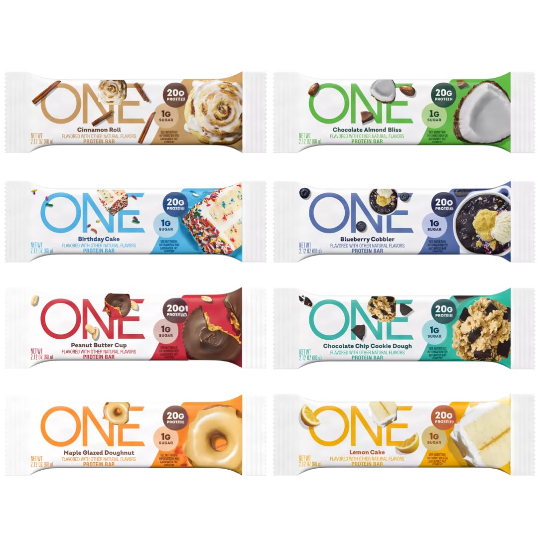 Protein Bar 8 Flavor Variety Pack, 2.12 Oz Bars, Gluten-Free Protein Bar with High Protein (18-20g) and Low Sugar (1g) 8 Pack