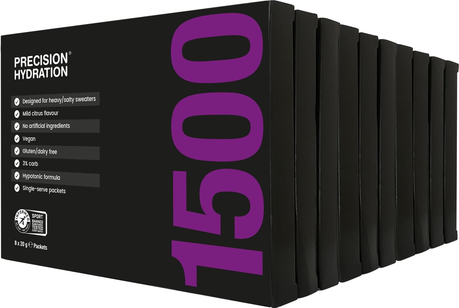 Precision Hydration Electrolyte Powder - No Artificial Ingredients,Multi Strength Hydration Packets - Individual Waterproof Servings - Gluten Free,(10 Boxes (80 Packets,1500mg/L- Purple)