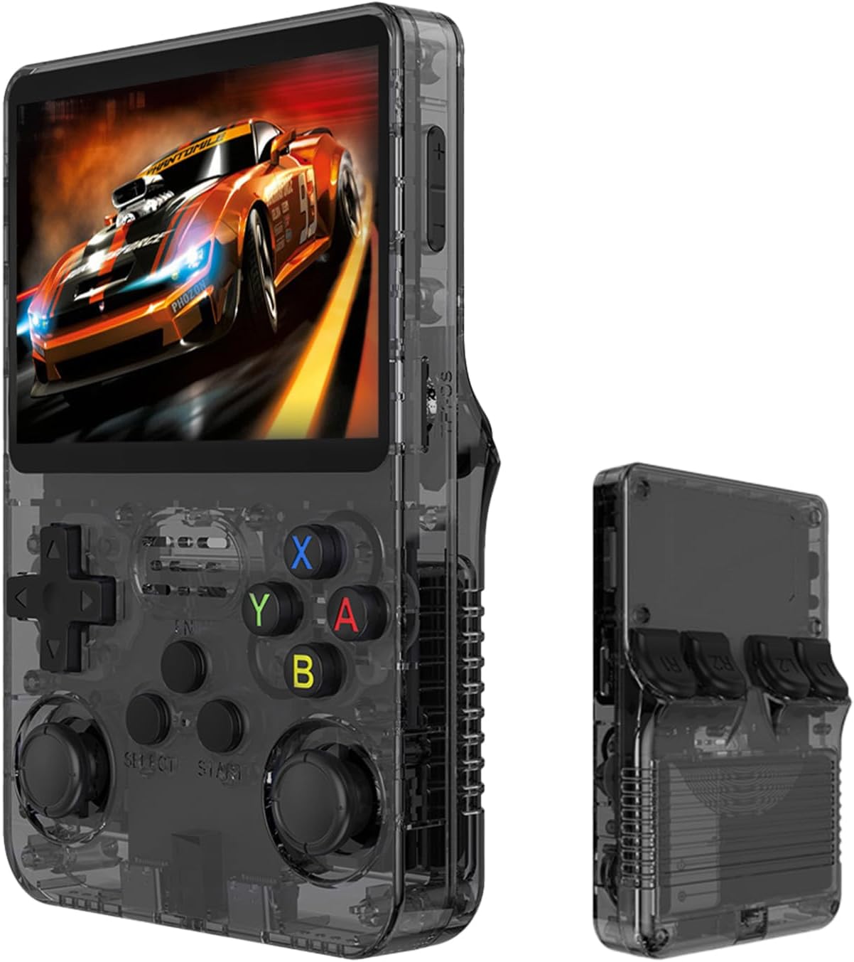 R36S Retro Handheld Game Console,18000+ Games,20+ Emulators,3D Joystick,64GB Memory,3.5" IPS Screen,3.5mm Audio Jack,OTG Support,3500mAh Battery,Portable Adult Video Game Console(Transparent-Black)