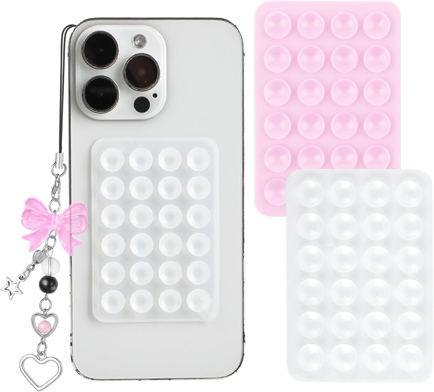 Gjinxi 2Pcs Silicone Suction Phone Case Mount, Non Slip Suction Cup Phone Mount with Phone Lanyard Mobile Fidget Mirror Holder for Selfies and Tiktok Videos Compatible with IOS and Android Cases