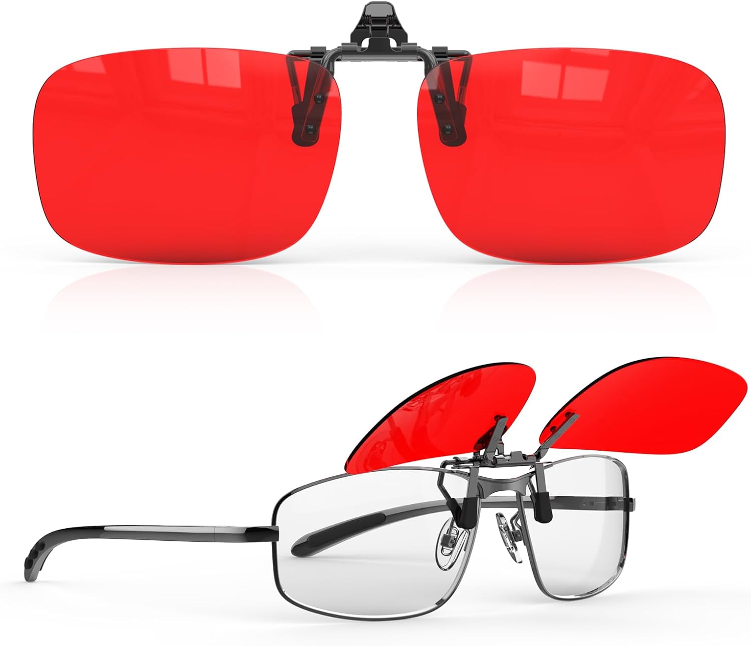 Goiteia Red Clip on Blue Light Blocking Glasses for Sleep-Block Blue & Green Light-Dual AR Coatings-Relieve Eye Strain & Improve Sleep