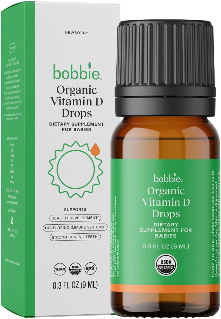Bobbie Organic Baby Vitamin D Drops, Daily Liquid Supplement to Support Development, Immune Health and Strong Teeth and Bones* in Newborn Babies and Infants, Vegan, Infant Vitamin D, 400 IU, 0.3 fl oz