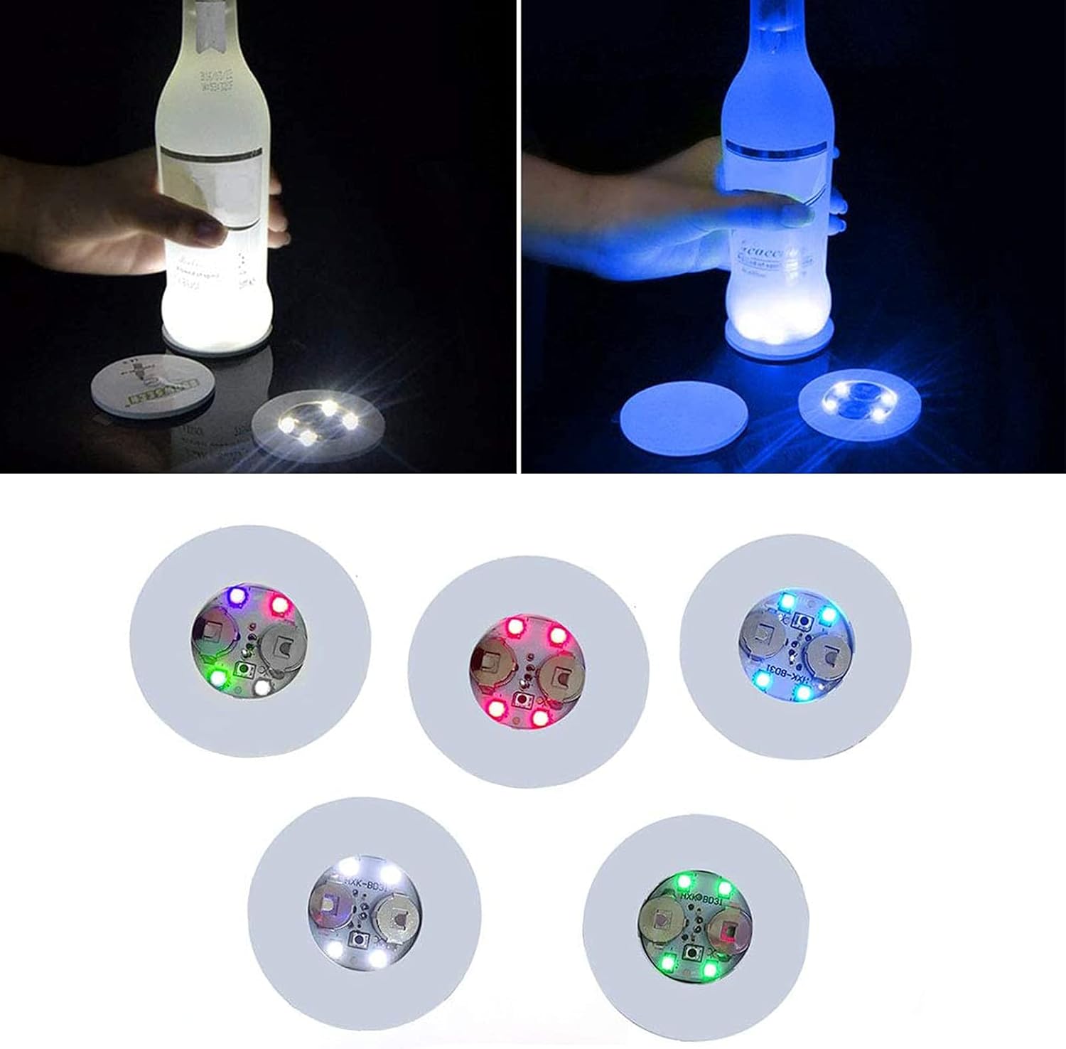 Luolety 20 Pack LED Coaster, Light Up Bar Coasters, Bottle Lighting Flash Cup Mat Sticker Lights, Super Bright LED Bottle Lamp for Glass Beverage Party, Wedding, Bar Decoration