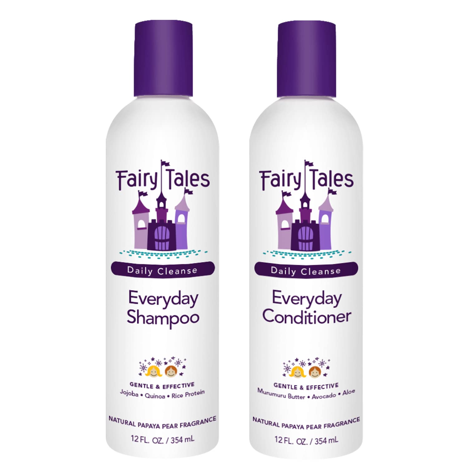 Fairy Tales Daily Cleanse Everyday Kids Shampoo + Conditioner set - Gentle Natural Defining, Tangle Free, Moisturizing and Hydrating Formula, Clean + Natural Ingredients - Paraben Free - 12 oz. (2PK)