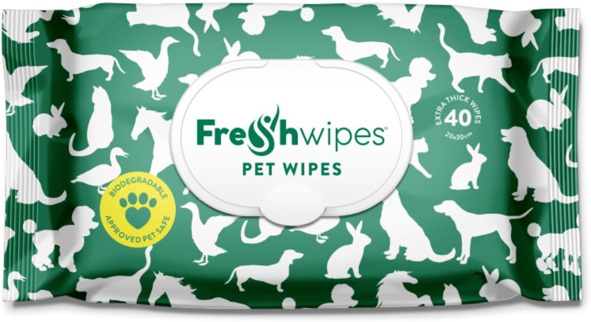 FreshWipes Extra Large Pet Cleaning Wipes 1 Pack (40 Wipes) - Vet Approved - Biodegradable & Odour Removing Wet Wipes for Dogs & Cats - Lavender & Mint Scent - Body & Paw Cleaner - Extra Thick & Moist