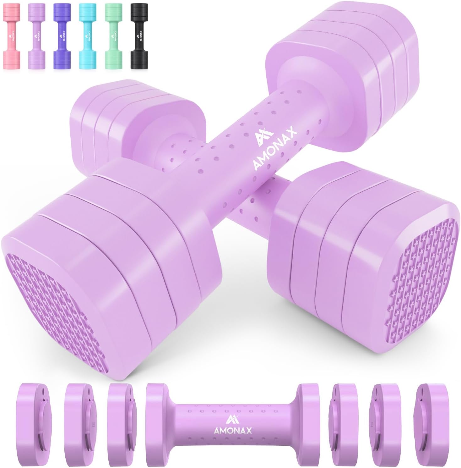 Amonax Adjustable Dumbbells Set, 1kg/2kg/3kg/4kg/5kg Dumbbell Pair, 4-in-1 and 5-in-1 Weights Dumbbells Set Women Men, Free Weights for Home Gym, Workout Hand Weights for Strength Training