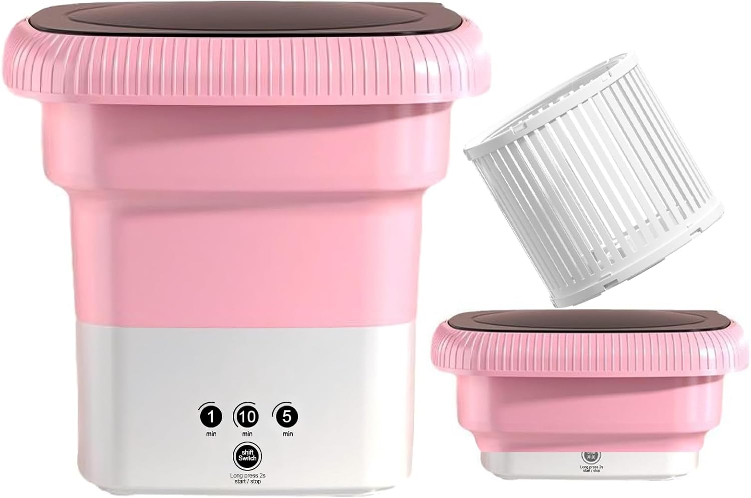 Portable Small Washing Machine,13L Capacity Foldable Mini Washer,Ideal for Baby Clothes, Underwear & Small Items. Perfect for Apartments, Dorms, RVs & Travel (Pink)