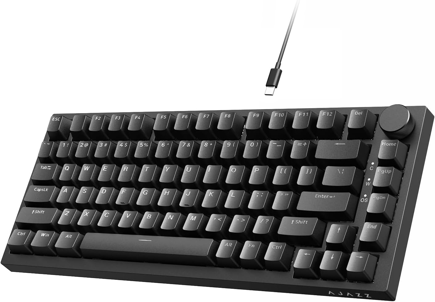 AJAZZ AK820 75% TKL Wired Mechanical Keyboard,Hot-Swappable Red Switch,Gasket Mount Gaming keyboard White Light,82 Keys with CNC Volume Knob,Poron Foam,OEM PBT Keycaps for PC/WIN/MAC-Black