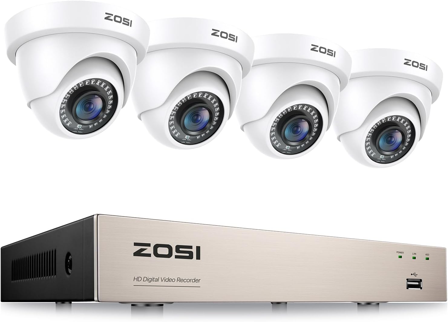 ZOSI 3K Lite 8CH H.265+ Home Security Camera System with AI Human/Vehicle Detection,Night Vision,5MP Lite 8 Channel CCTV DVR,4pcs 1080P 1920TVL 2MP Outdoor Indoor Surveillance Dome Cameras (No HDD)