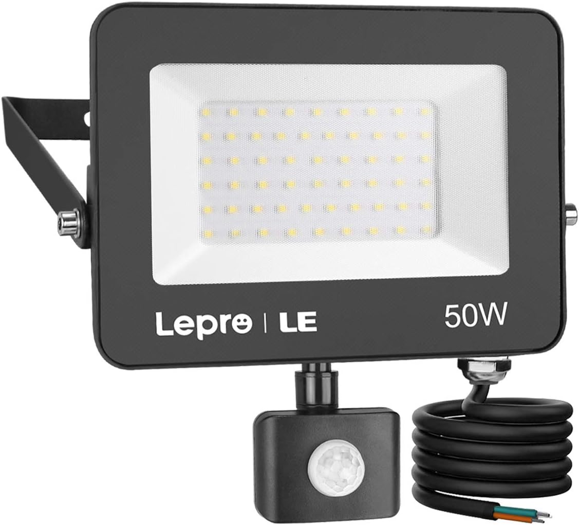 Lepro 50W Security Lights Outdoor Motion Sensor, 4200 Lumens PIR Sensor Security Light, Super Bright, Ultra Thin, Water-Resistant Flood Light for Garden, Patio, Backyard, Rooftop and More