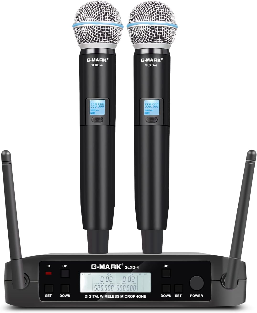 G-MARK Wireless Microphone, GLXD4 Professional Karaoke Microphone Dual UHF Cordless Dynamic Mic System, Frequency Adjustable for Meeting, Party, Church, DJ, Wedding, Home KTV Set, 200ft