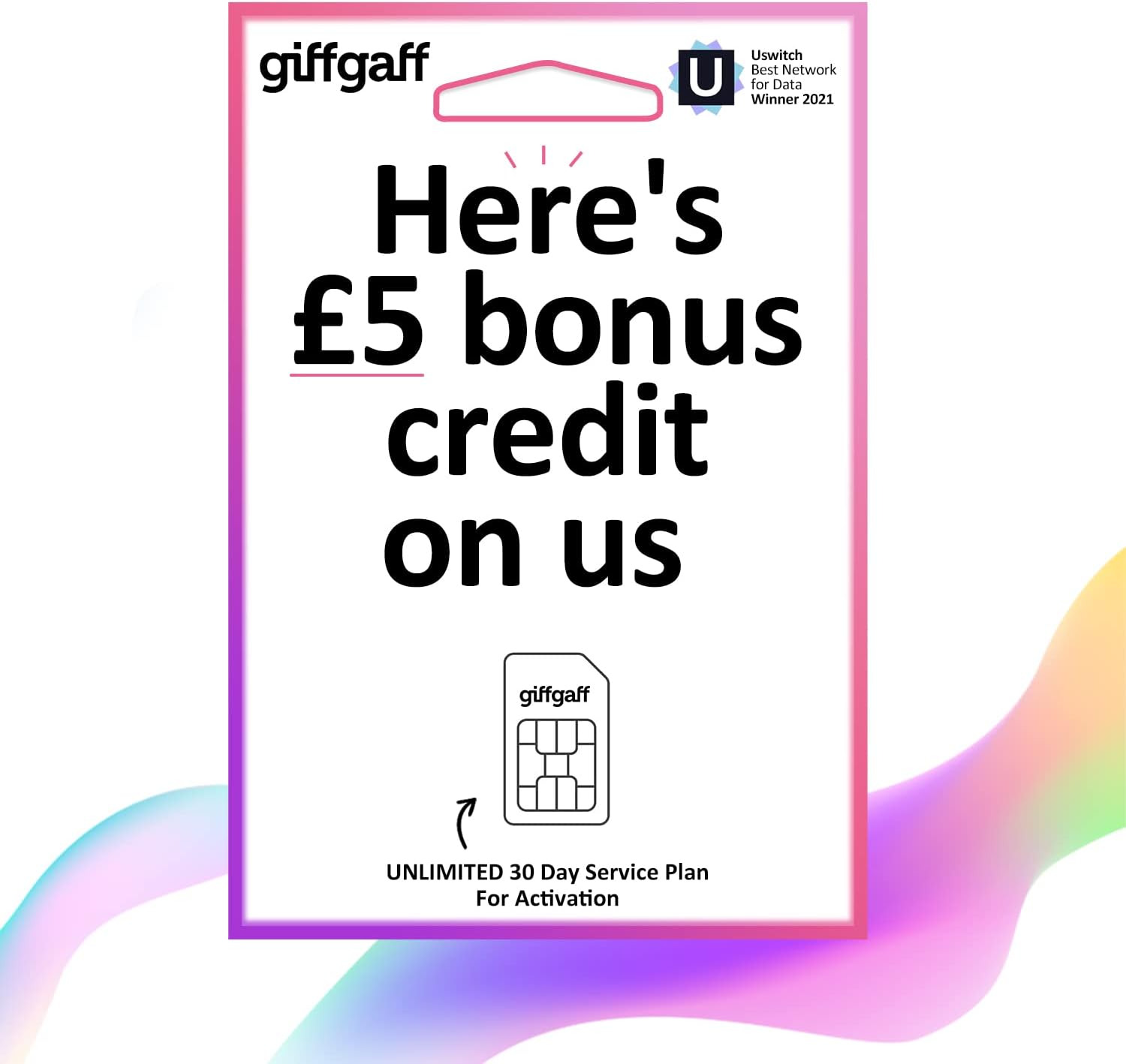 Giffgaff Sim Cards Pay As You Go Cell Phone Unlimited Call Text Data Sim Card-fit all Devices-2G 3G 4G-No cntract 5 Bonus Credit Added When You Topup £10 First Time