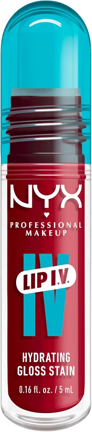 NYX Professional Makeup Lip IV Hydrating Gloss Stain, Lip Gloss, Up to 12HR Hydration, High Pigment, Wet Shine Finish, Red-y. Set. Wet!