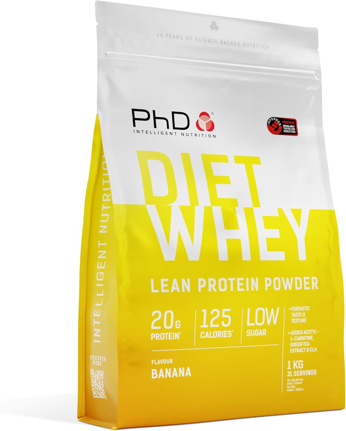PhD Nutrition Diet Whey Lean Protein | Whey Protein Powder Banana Flavour 1 kg [ Packaging May Vary ]