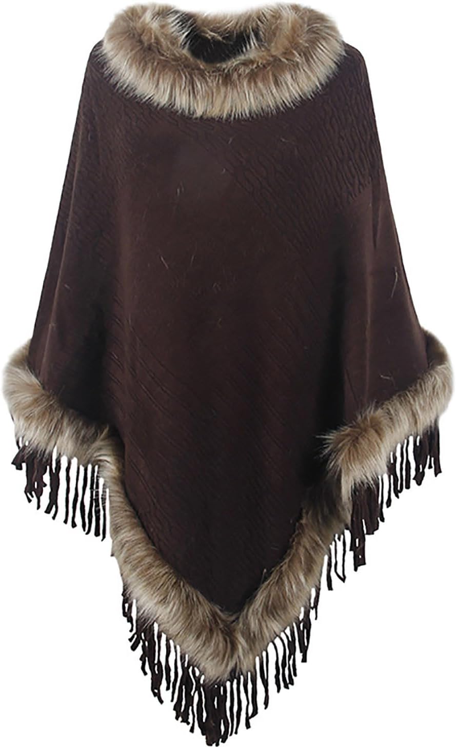 Womens Winter Coats Poncho Cape, Faux Fur Trim Knitted Cardigan Elegant Fringe Sweaters Shawl Striped Loose Fit Scarf