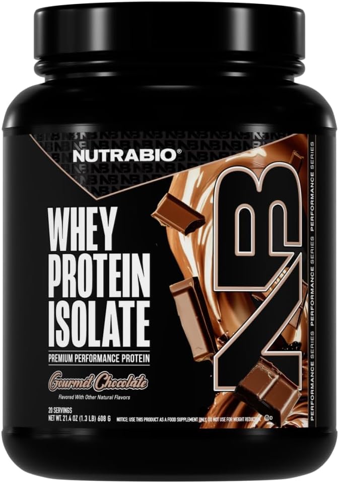 NutraBio 100% Whey Protein Isolate Protein Powder, 25g Protein with Complete Amino Acid Profile, Non-GMO, Soy & Gluten Free, Low Carb, Low Calorie Whey Protein Powder, Gourmet Chocolate, 20 Servings