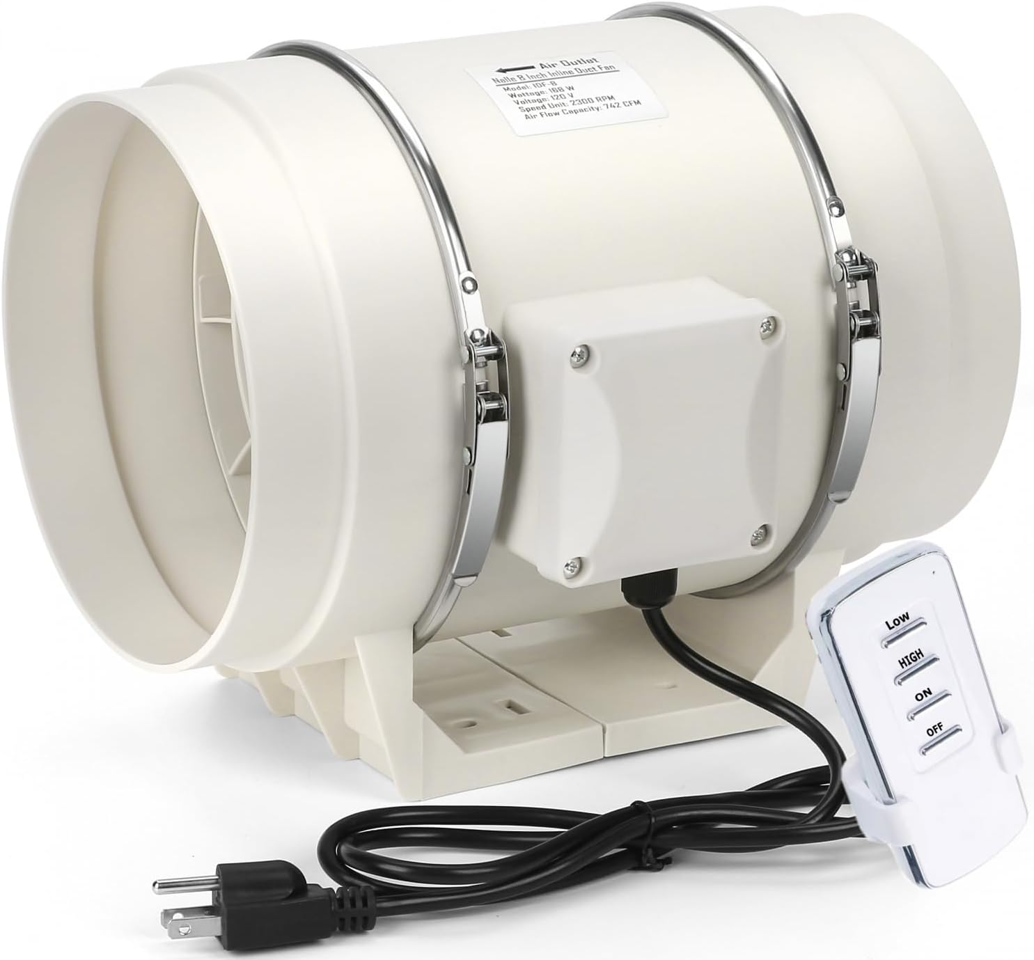 Nalle 8 Inch Inline Duct Fan Radon Fan with Variable Speed Controller 168W 740 CFM Ventilation Exhaust Blower Fans Efficient Quiet Copper Motor for Ducting Vents Bathroom Kitchen