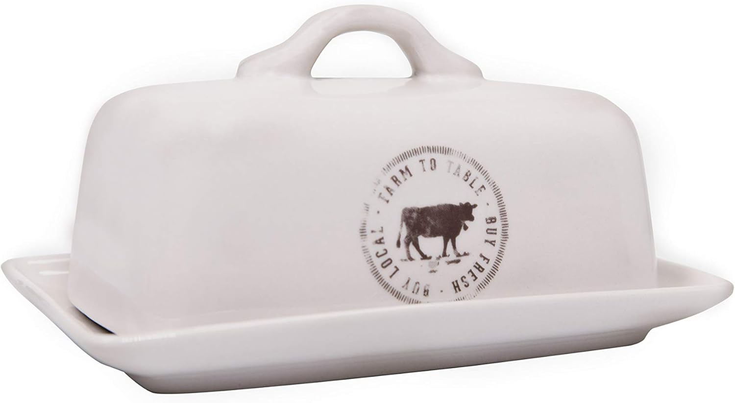 Creative Co-Op Stoneware Butter Dish with Cow Decal