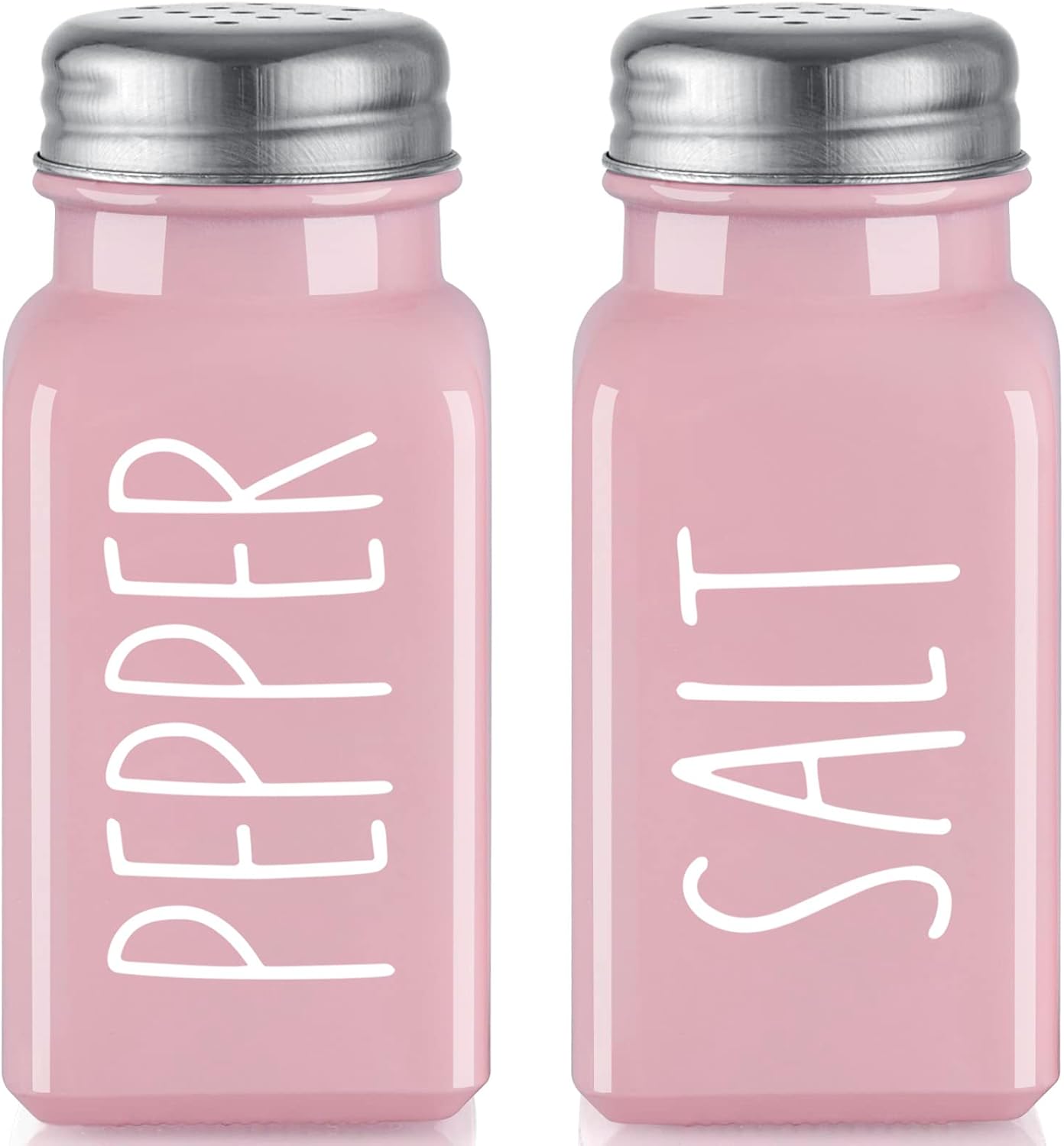 Pink Salt and Pepper Shakers Set - Pink Kitchen Decor and Accessories - Cute Glass Salt Shaker for Kitchen and Table, RV, Camp,BBQ