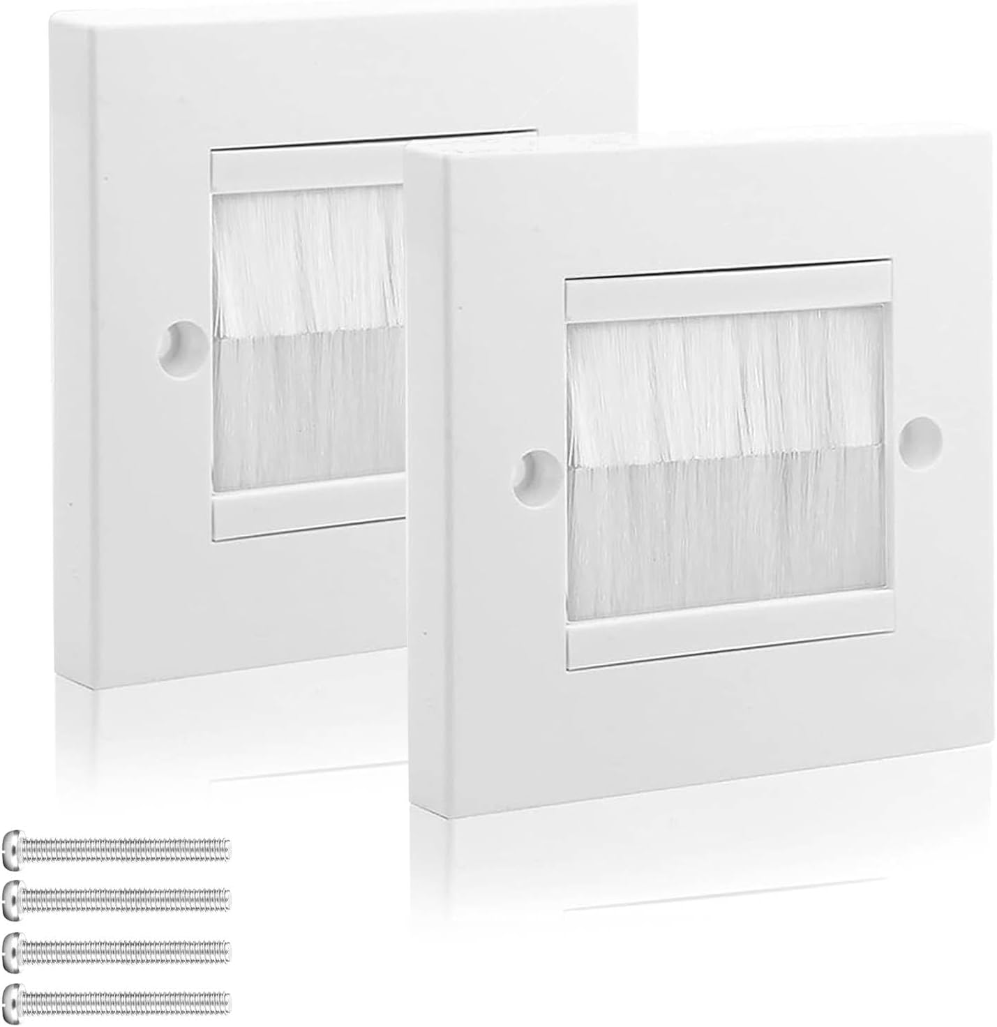 2 Pack Brush Wall Plate with White Brushes, Brush Plate for Covering Outlets & Tidying Cords, Wall-Mounted Cable Brush Plate for Easy Cable Management