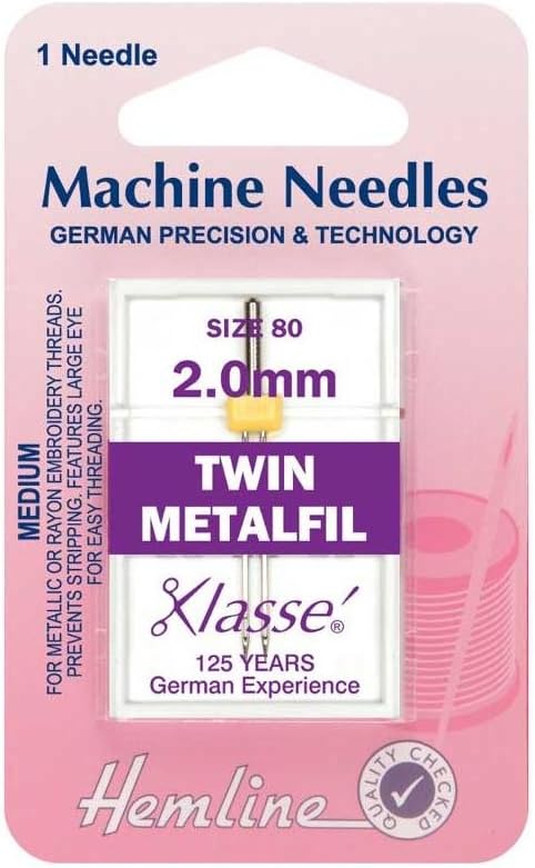 Hemline H119.20 | Med Twin Metalfil Machine Needle | 80/12 (2mm) | Metal Threads by Hemline