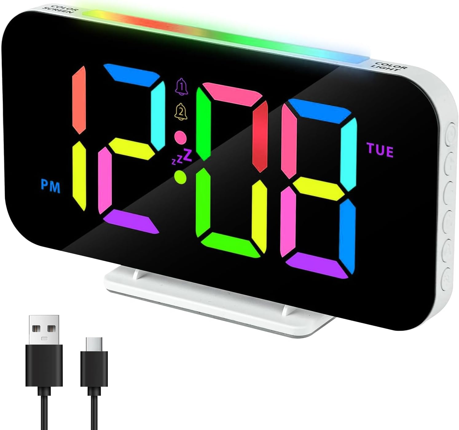 LED Digital Alarm Clock for Bedrooms with Night Light, Adjustable Volume, Dual Alarm, 12/24H, Snooze, Dimmable, USB Charger, Plug in Large Display Alarm Clock for Heavy Sleepers Adults Teens (White)