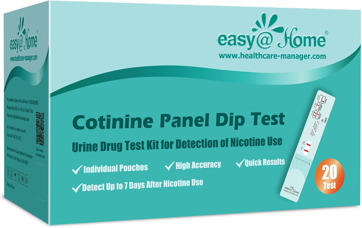 Easy@Home Nicotine Urine Test Strips Sensitive Rapid Testing Kit Detection 200 ng/mL #ECOT-114 (Pack of 20)
