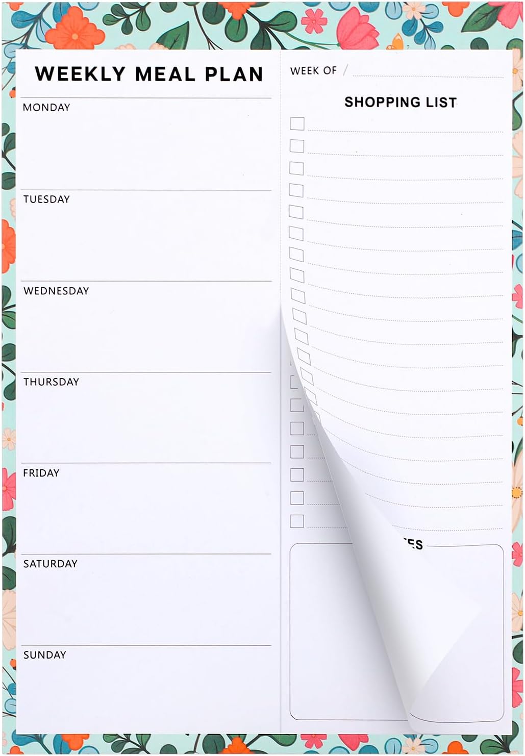 60 Sheets Weekly Meal Planner, Tear off Meal Planner and Shopping List Magnetic Shopping List Pad for Fridge Undated Fridge Notepad for Food Planning and Convenient Shopping, 7*10'' Flower Design