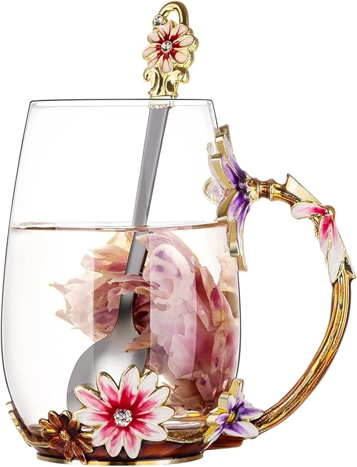 Senshuomy Enamel Glass Coffee Mug with Spoon-Birthday Present for Women Moms Teachers(Birthday)