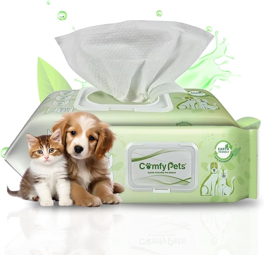 Comfy Pets Wet Wipes | Soft and Thick Fragrance Free Pet Wipes | Cats & Dog Wipes for Ears, Paws, Body, and Bum | Biodegradable Pet Wipes for Puppies (Pack of 1 (104 Wipes))