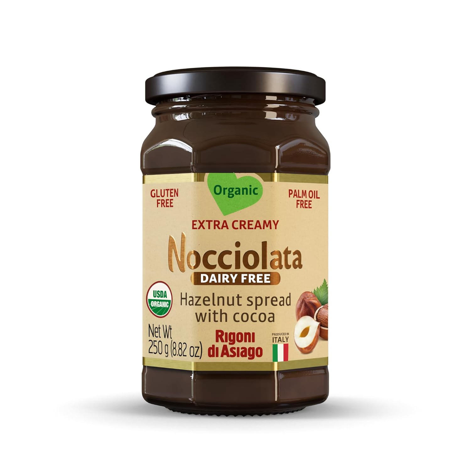 Rigoni di Asiago Organic Dairy Free Extra Creamy Nocciolata Hazelnut Spread, 8.82 OZ (Pack of 1)