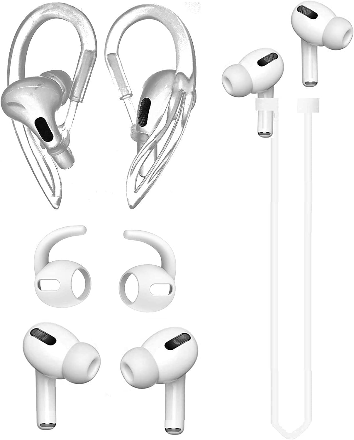 JNSA [Never Lose Your Air Pods Pro] Anti Slip Set, Sport Ear Hook Compatible with Air Pods Pro + Air Pods Pro Earbuds Ear Hooks Cover + Strap Compatible with Air Pods Pro [3in1] (White)