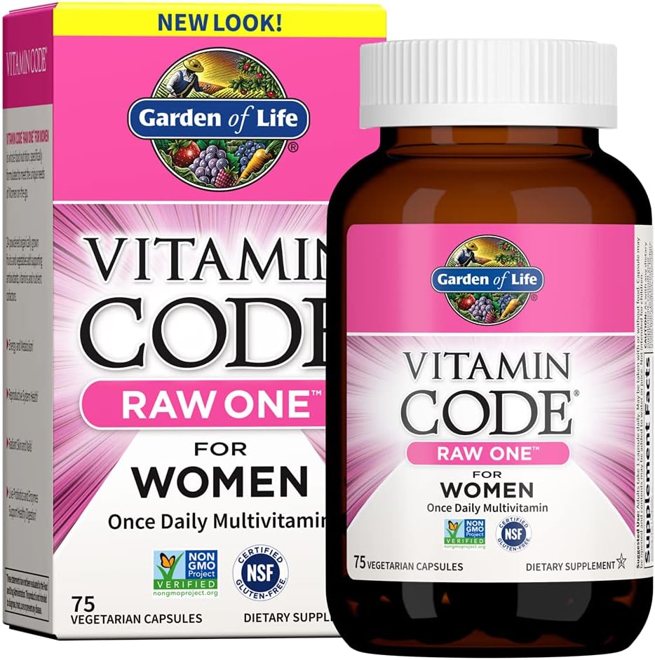 Garden of Life Vitamin Code Raw One for Women, Once Daily Women's Multivitamin - 75 Capsules, One a Day Vitamins Whole Food Iron, Probiotics for Digestive Health, Gluten Free Vegetarian
