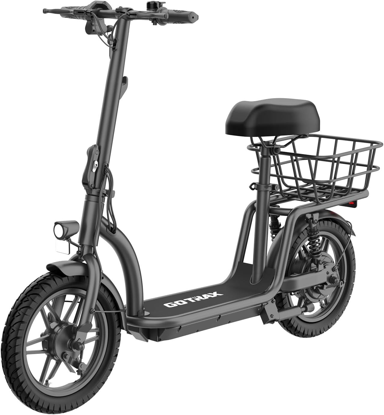 Gotrax Adult Electric Scooter with Seat, Max 19-25miles Range, 15.5-20mph Power by 350W-500W Motor, All-Terrain Tire & Wider Deck & Soft Cushioning Seat with Carry Basket