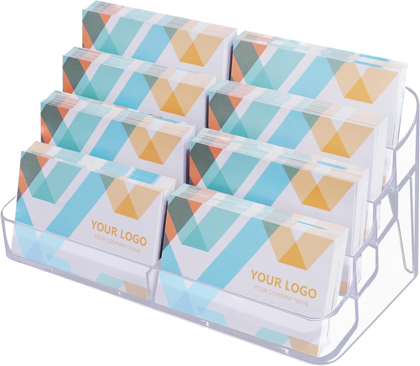 2 Pack Plastic Business Card Holder for Desk, Clear Acrylic Business Card Organizer, 8 Pockets 4 Layers Business Card Display Stand for Office