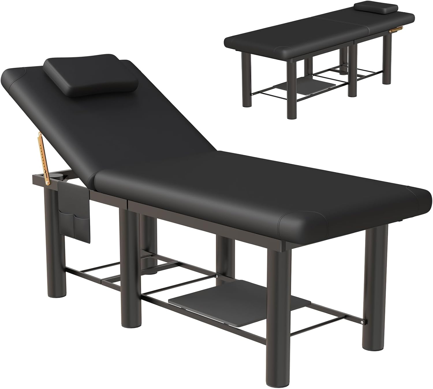 Massage Bed,Stationary Massage Table,6 Leg Spa Bed with 30°Adjustable Backrest, Heavy Duty Physical Therapy Table Lash Bed with 600 Lbs Capacity for Beauty, Treatment,Tattoo (Black)